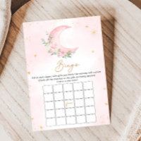 Pink Moon and Stars Baby Shower Bingo Game