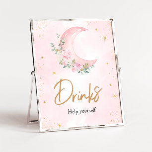 Pink Moon and Stars Baby Shower Drinks Poster