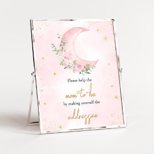 Pink Moon and Stars Baby Shower Envelope Station Poster