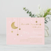 Pink Moon and Stars Baby Shower Invitation (Standing Front)