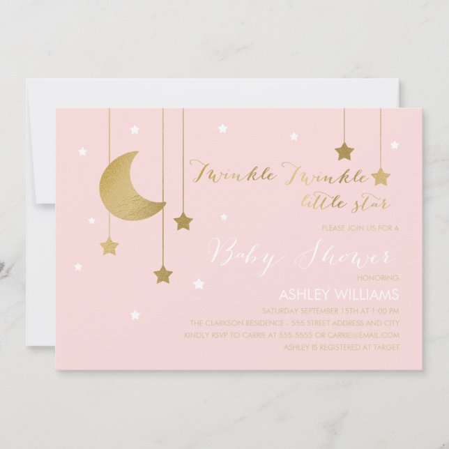 Pink Moon and Stars Baby Shower Invitation (Front)
