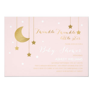 Pink Moon and Stars Baby Shower Invitation