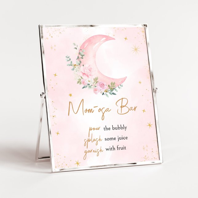 Pink Moon and Stars Baby Shower Mom Osa Bar Poster (Twinkle Little Star Baby Shower Mom Osa Bar Sign)