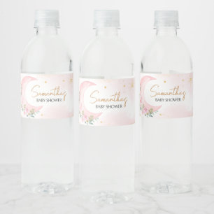 Pink Moon and Stars Baby Shower Water Bottle Label