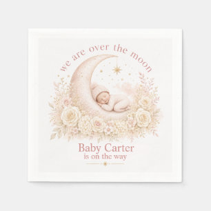 Pink Moon and Stars Baby Shower with Custom Name Napkins