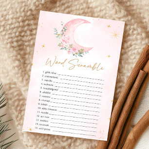Pink Moon and Stars Baby Shower Word Scramble Game