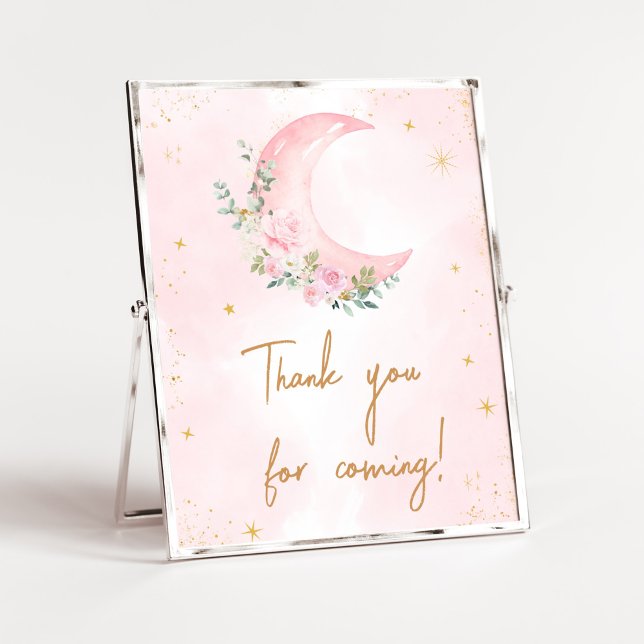 Pink Moon and Stars Baby Thank you for Coming Poster (Twinkle Little Star Baby Shower Thank you for Coming Sign)