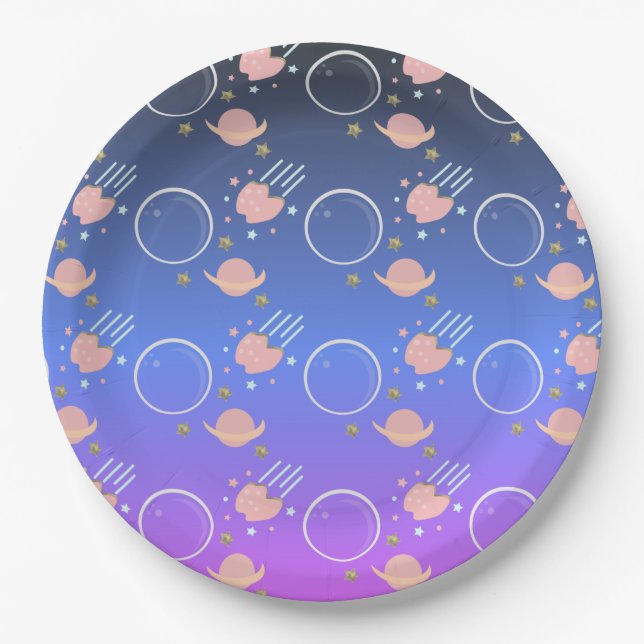 Pink Moon Asteroid Sun Galaxy Birthday Paper Plates (Front)