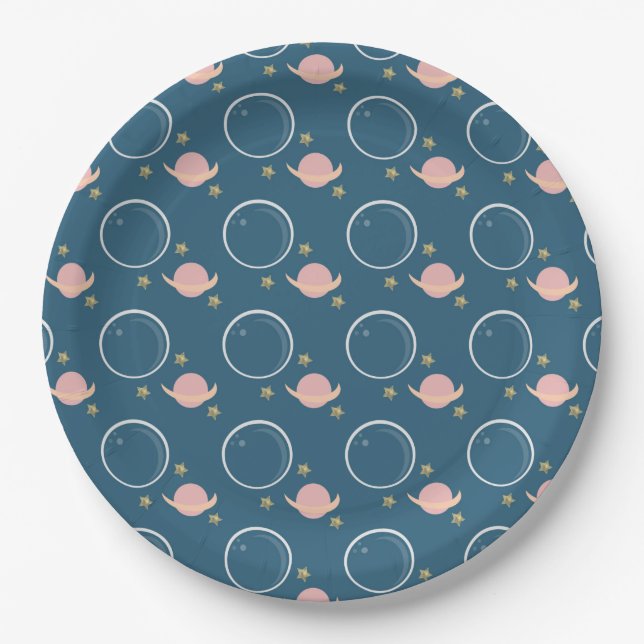 Pink Moon Asteroid Sun Galaxy Birthday Paper Plates (Front)