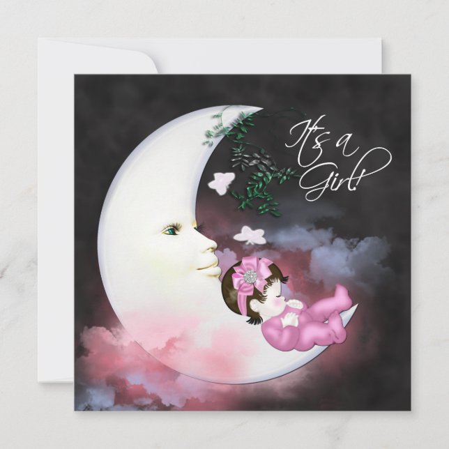 Pink Moon Baby Girl Shower Invitaions Invitation (Front)