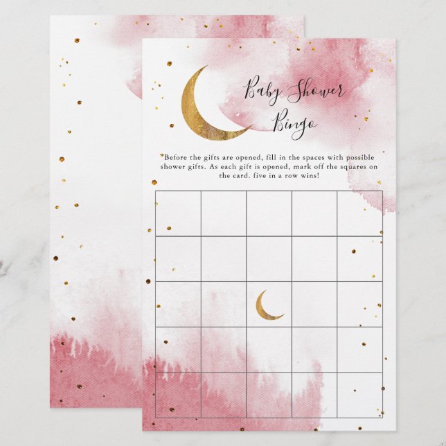 Pink Moon Baby Shower Bingo Game (Front/Back)