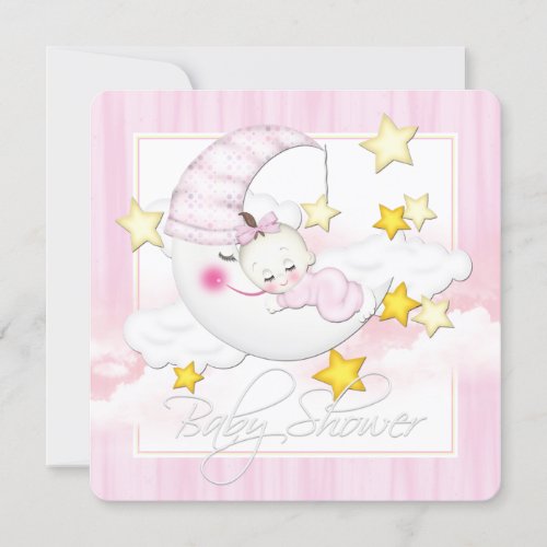 Pink Moon Baby Girl Shower Custom Invitations