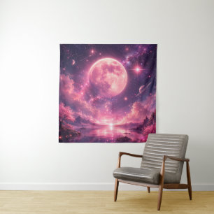 Pink Moon Cherry Blossom Fantasy Night Sky — Dream Tapestry