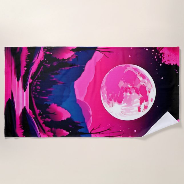 Pink Moon Fantasy Beach Towel (Front)