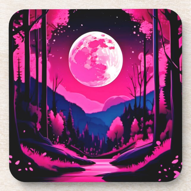 Pink Moon Fantasy Beverage Coaster (Front)