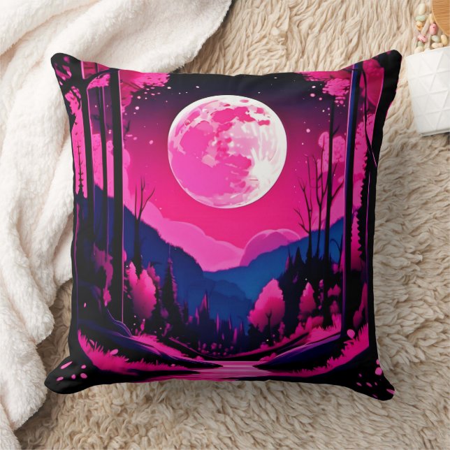Pink Moon Fantasy Throw Pillow (Blanket)