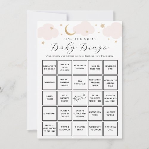 Pink Moon Find the Guest Baby Bingo Game Card