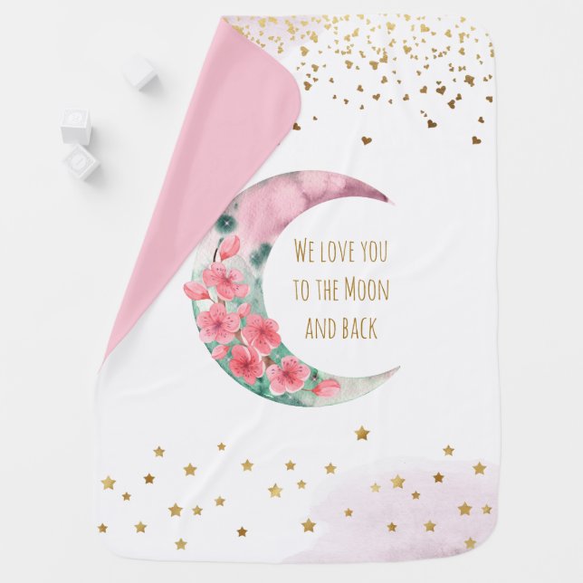 Pink Moon Gold Glitter Star Beautiful Girl Nursery Baby Blanket (In Situ)
