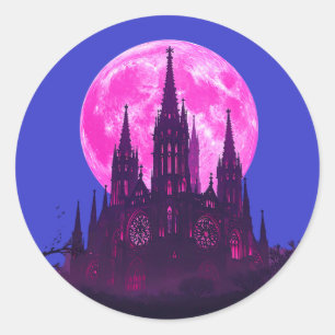 Pink Moon Gothic Cathedral Classic Round Sticker