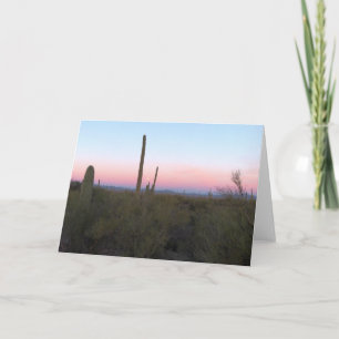 Pink Moon over Saguaro at Sunrise Card