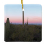 Pink Moon over Saguaro at Sunrise Ceramic Ornament