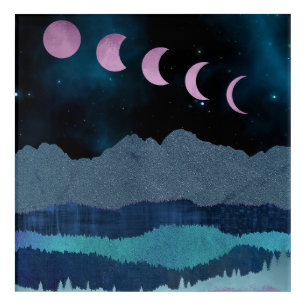 Pink Moon Phases Landscape Acrylic Print