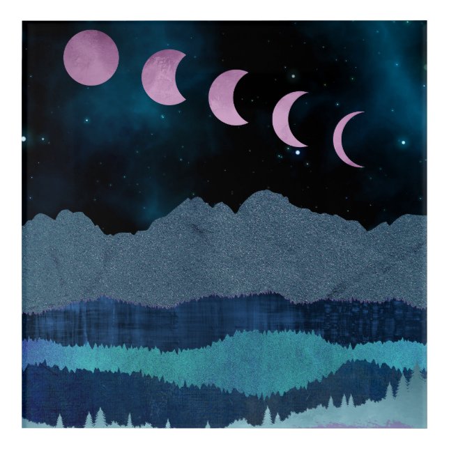 Pink Moon Phases Landscape Acrylic Print (Front)