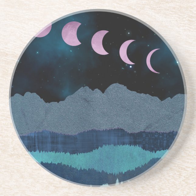 Pink Moon Phases Landscape Coaster (Front)