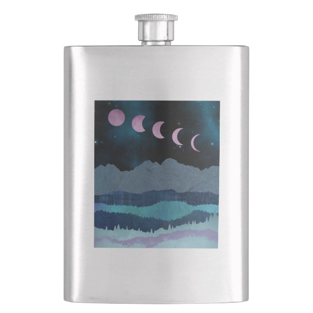 Pink Moon Phases Landscape Flask (Front)