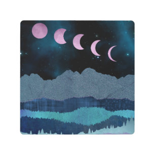Pink Moon Phases Landscape Metal Print