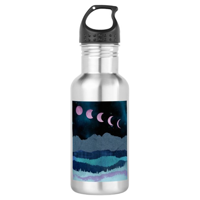 Pink Moon Phases Landscape Stainless Steel Water Bottle (Front)