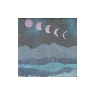 Pink Moon Phases Landscape Stone Magnet