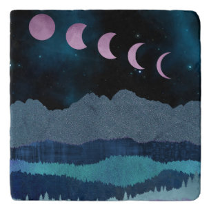 Pink Moon Phases Landscape Trivet