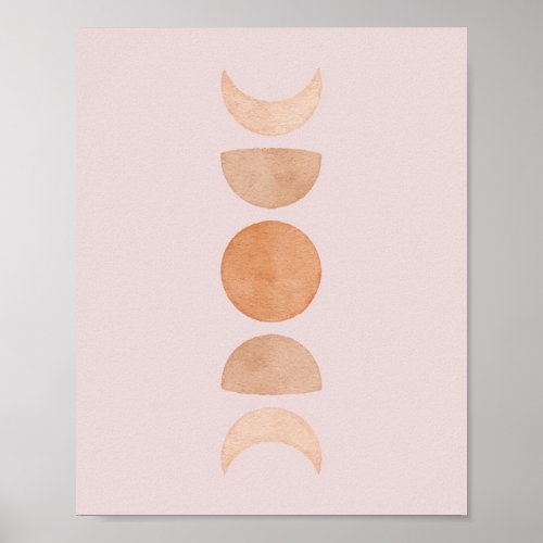Pink Moon Phases Wall Art Blush  Gold Poster