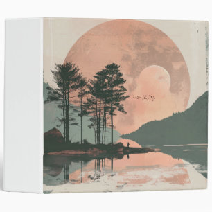 Pink Moon Sage Mountain Forest Lake Landscape 3 Ring Binder