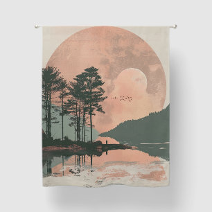 Pink Moon Sage Mountain Forest Lake Landscape Blackout Curtains