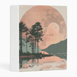 Pink Moon Sage Mountain Forest Lake Landscape Mini Binder