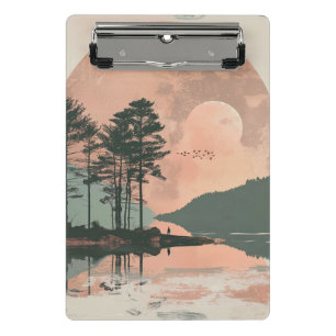 Pink Moon Sage Mountain Forest Lake Landscape Mini Clipboard