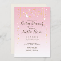 Pink Moon Star Girl Baby Shower Invite