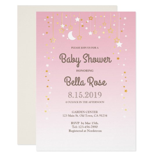 Pink Moon Star Girl Baby Shower Invite Zazzle Com