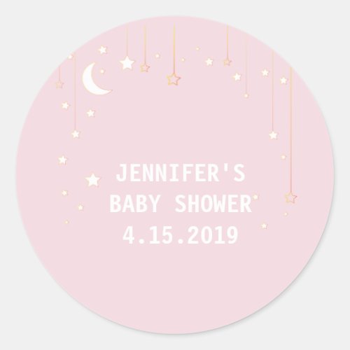 Pink Moon Stars Baby Shower Stickers