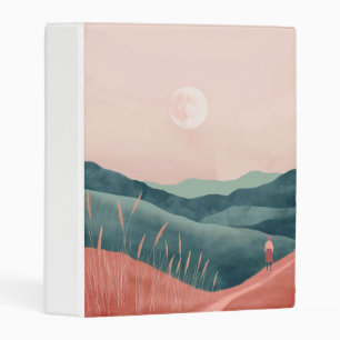 Pink Moon Teal Boho Mountain Landscape Mini Binder