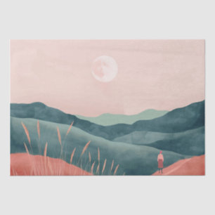 Pink Moon Teal Boho Mountain Landscape Tissue Paper