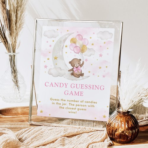 Pink Moon Teddy Bear Candy Guessing Game Sign