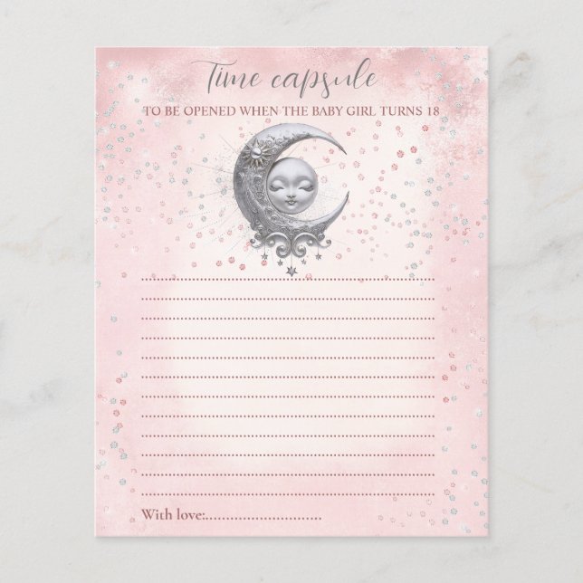 Pink Moon Time Capsule Card Baby Shower (Front)