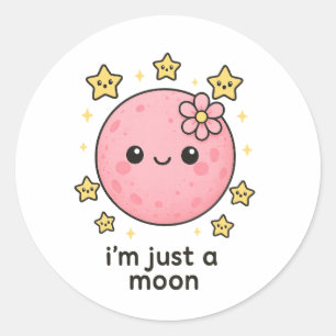 Pink Moon With a Bow Classic Round Sticker