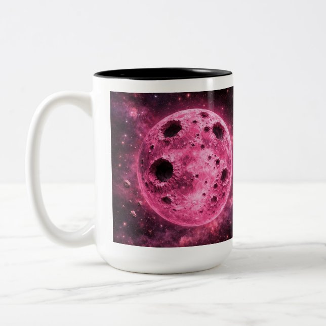 Pink Moon with Asteroid Holes Two-Tone Coffee Mug (Left)
