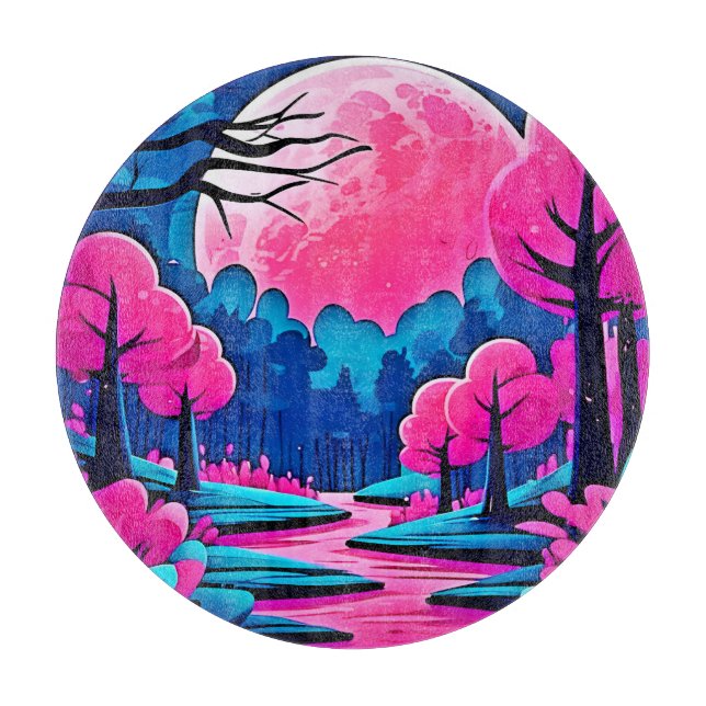 Pink Moonlit Forest Art Cutting Board (Front)