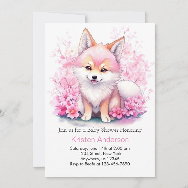 Pink Moonlit Wolf Pack Baby Shower Invitation (Front)