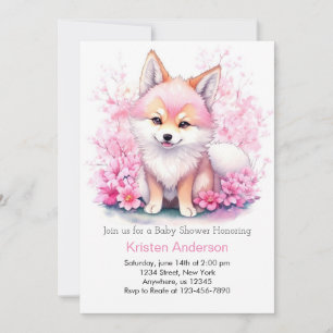 Pink Moonlit Wolf Pack Baby Shower Invitation
